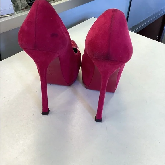 Saint Laurent Pink Suede and Patten Leather Heels - Picture 5 of 7